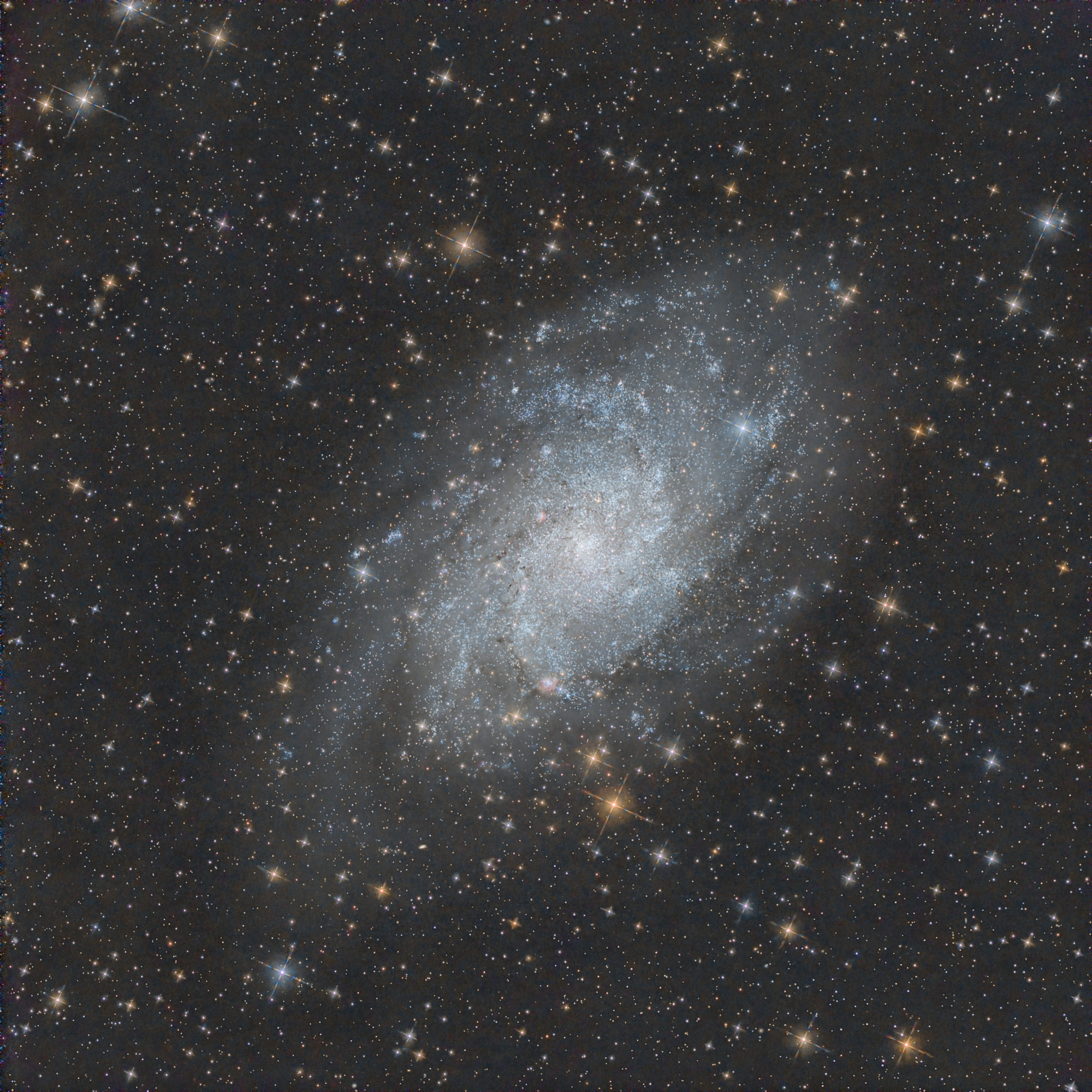 The Triangulum Galaxy, Messier 33 is a spiral galaxy in the constellation Triangle. It is the second brightest spiral galaxy in the northern night sky after the Andromeda galaxy.